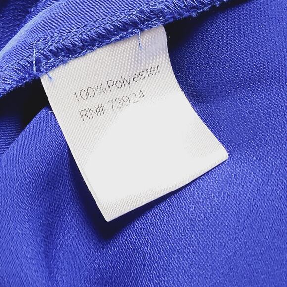 NEW Ming Wang Top Ruffled Tie Keyhole Neck Crepe De Chine Blouse Deep Sky Sz S - Picture 14 of 15